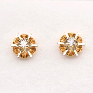 Diamond Solitaire Stud Earrings in 14K Yellow and White Gold